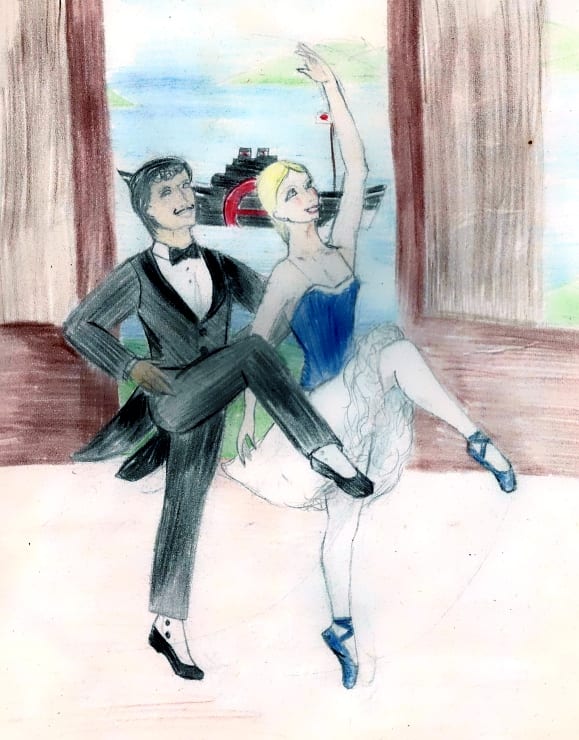My childish attempt at capturing Brenda and her partner in Boutique Fantasque. I still have those blue pointe shoes
