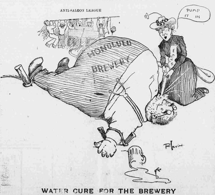 Illustration from Hawaiian Gazette about anti Saloon League.