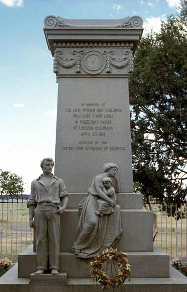 This haunting marble statue stands over the pit where 19 women and children died after the tents in their strike colony were burned to the ground.