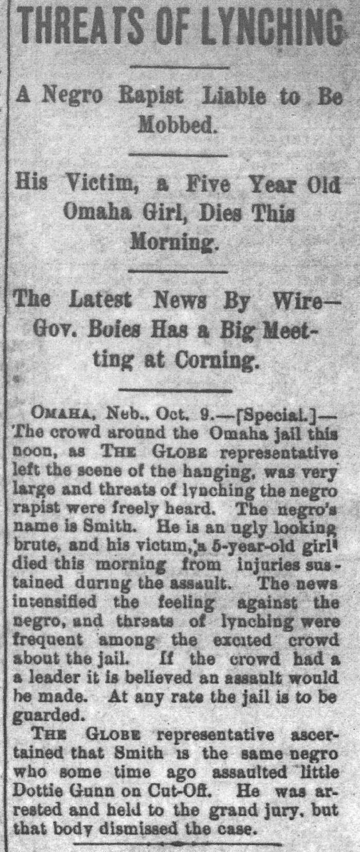 The false news story that George Smith had murdered Lizzie Yeates. Although there was strong evidence that Smith raped five year old Yeates, he did not murder her.