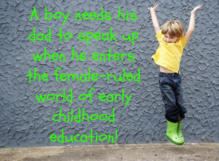 Dads should advocate for a boy-friendly preschool that emphasizes play, exploration, and hands-on learning, not academic preparation for kindergarten.
