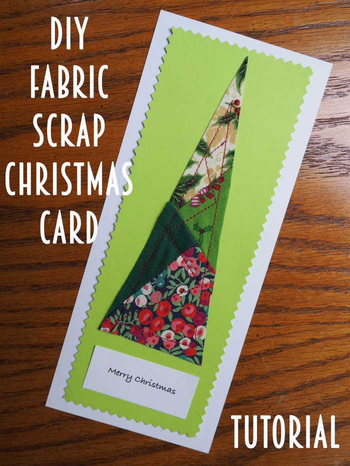 This is an easy-to-make unique Christmas tree card, made with fabric scraps and scrapbooking supplies.