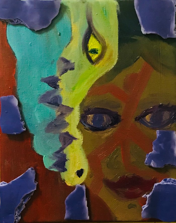 The pieces are bits of clay I glued onto the painting to remind myself that there is beauty in brokenness. (Original artwork by Me, Amanda Wilson. Oil on stretched canvas)