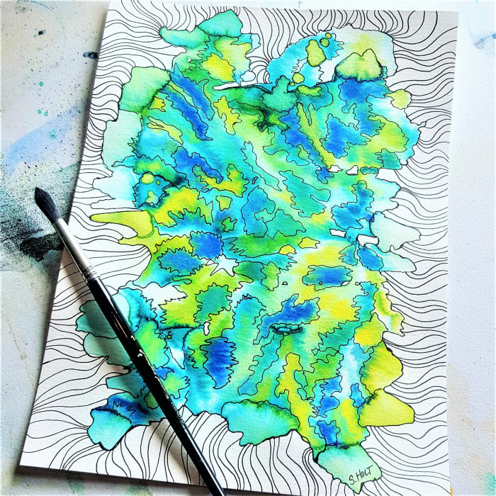 Abstract Watercolor created with leftover paint! Then I added the fun designs with my micron pen.