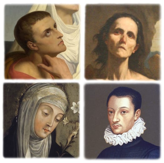 Clockwise from top left: Sts. Augustine, Mary of Egypt, Aloysius Gonzaga, Catherine of Siena