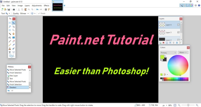 Paint.net was created by Rick Brewster at Washington State in 2004. It is a rastor graphics image editor which is continually updated. It is worth learning for those who need artwork to accompany articles or add pizzazz to photos for Pinterest, etc.