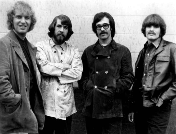 Photograph of Creedence Clearwater Revival 1968 L-R Tom Fogerty/ Doug Clifford; Stu Cook and John Fogerty. Fantasy Records. John Fogerty. Fantasy Records.