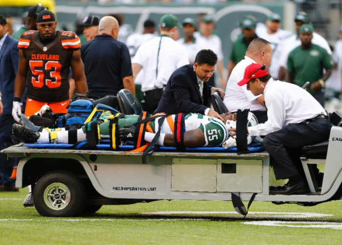 Lorenzo Maudlin is carted off the field in 2015. He recovered and is still in the league.