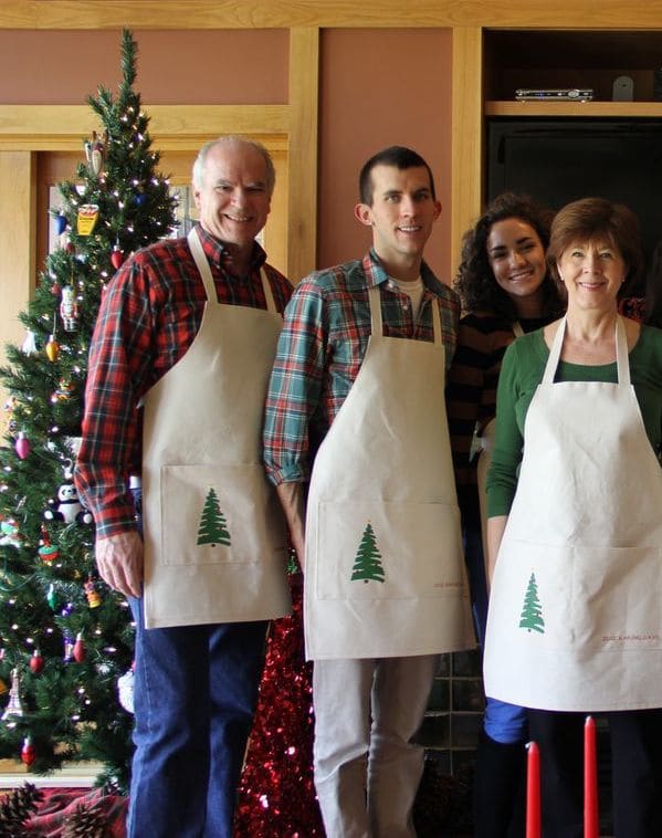 Our family hosts "Baking Days" near Christmas. About 5 years into it, my husband and I came up with the idea of aprons to wear. Everyone brings them back each year.