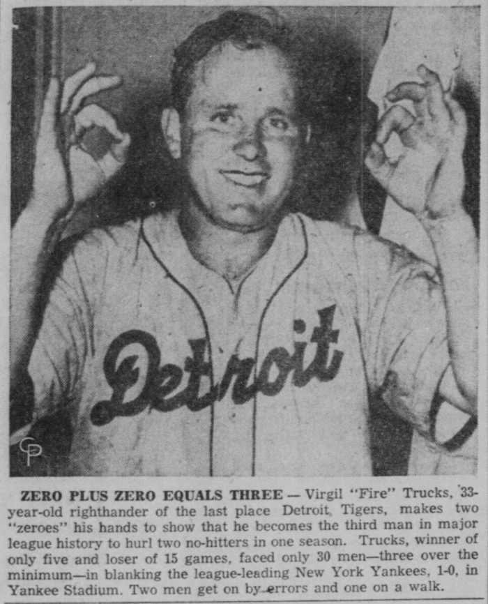 Virgil Trucks celebrates after beating the New York Yankees for his second no-hitter of the 1952 season.
