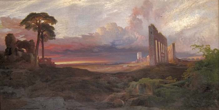 Photograph by Wmpearl of the Opus 24: Rome, from the Campagna, Sunset, painting by Thomas Moran; courtesy: Wikimedia Commons (work in the public domain)
