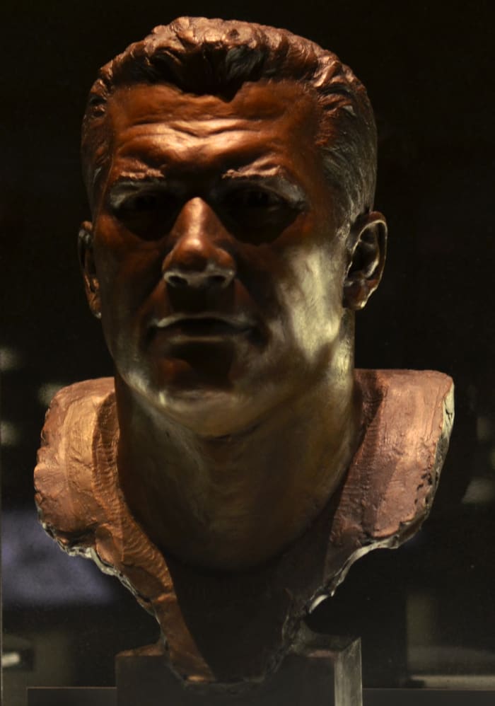 The bust of former Cleveland Browns offensive lineman, Gene Hickerson, as seen in the Pro Football Hall of Fame.
