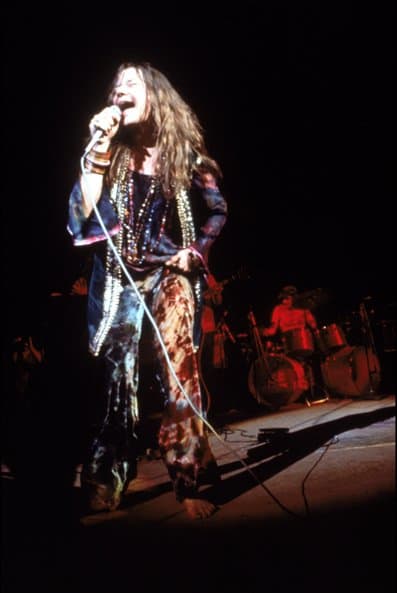 Janis Joplin onstage at Woodstock in the wee hours of the morning, August 17, 1969.