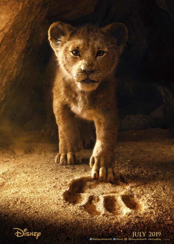 The poster from 'The Lion King' showcasing the photo-realistic Simba. Film releasing on July 18, 2019