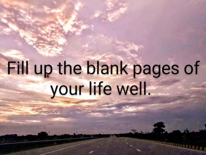 Fill up the blank pages of your life, well. So that, when you look back, you have nothing to regret.