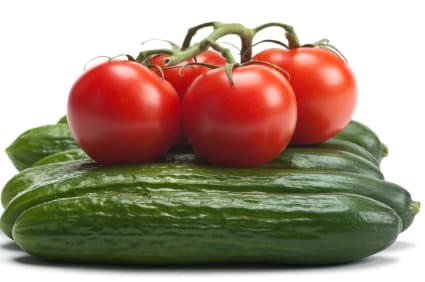 Cucumbers and tomatoes contain vitamins that can improve your skin's health whether applied topically or ingested.