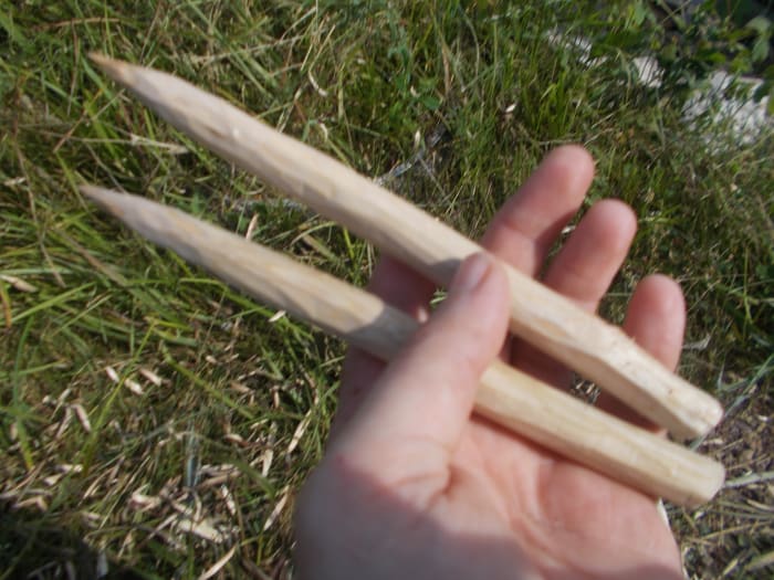 Anti-vampire stakes. I've left extra material on because I will be machine sanding to bring them to their final shape.