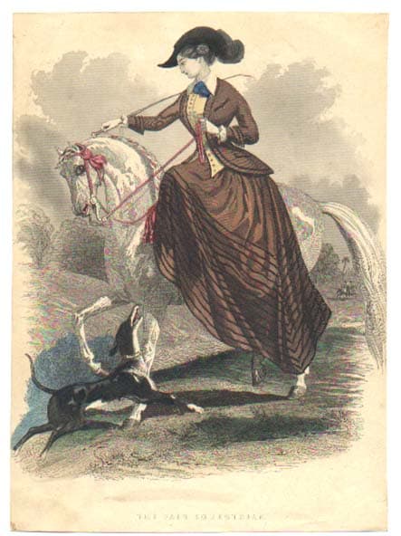 Victorian riding habit circa 1847—in those days, women rode side saddle.