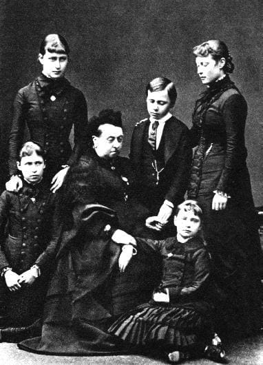 Queen Victoria and children in mourning dress