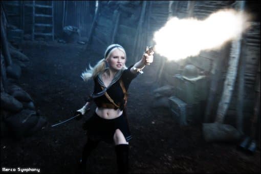 I dare you to try shooting and slashing off heads in a pencil skirt. Go on. Waddle your way to fierceness.