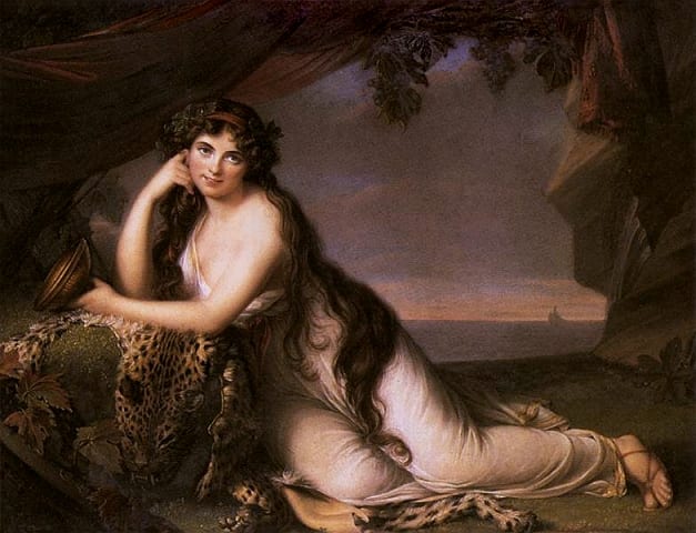 Lady Hamilton, most famous for being Lord Nelson's mistress, posing as Ariadne- looking flirty!