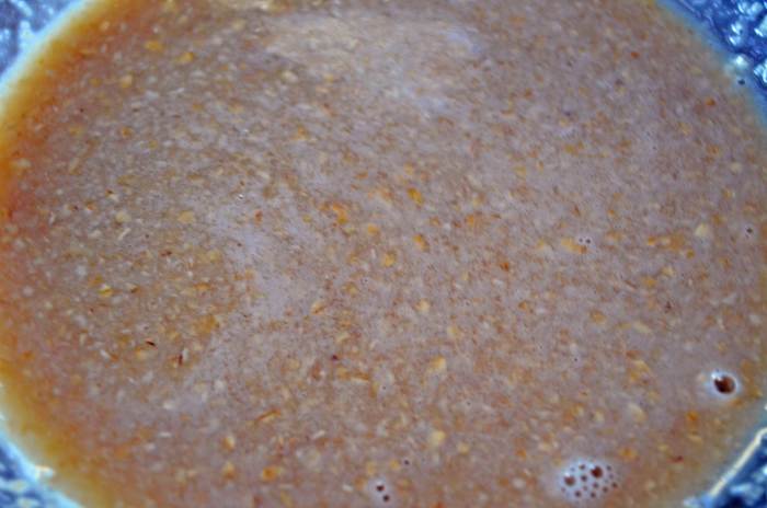 Mixture will have some coarseness to it because of the oats, will be on the thin side though smooth.