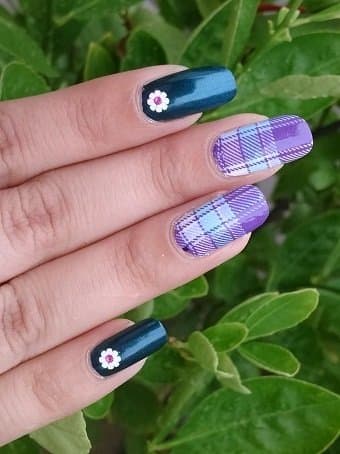 Scottish Plaid style full nail water decal decal nail art with 3D white decals and China Glaze Autumn collection