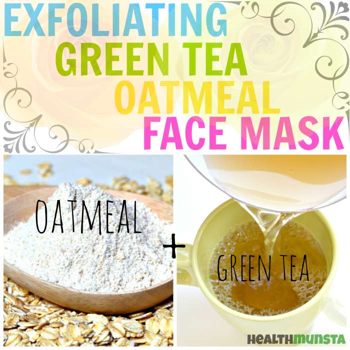 This green tea oatmeal face mask will gently exfoliate dead cells & flaky skin and pull out grime, dirt, sebum and pollution from the pores.