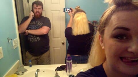 This is the section I lightened after I have blow dried it. I only had to lighten it once. My boyfriend helped me apply the lightener so that i didn't get it on other parts of my hair.