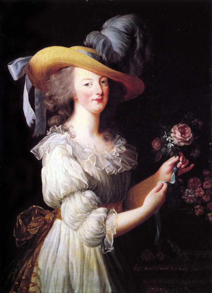 Marie Antoinette, circa 1786, in a muslin pastoral-style gown
