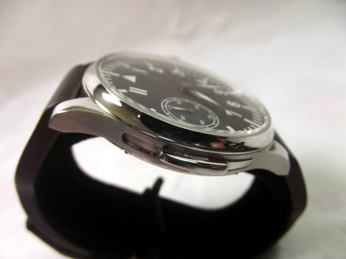 Note the decorative sliding switch of Unbranded Parnis Mechanical Watch with Seagull 6497 Movement