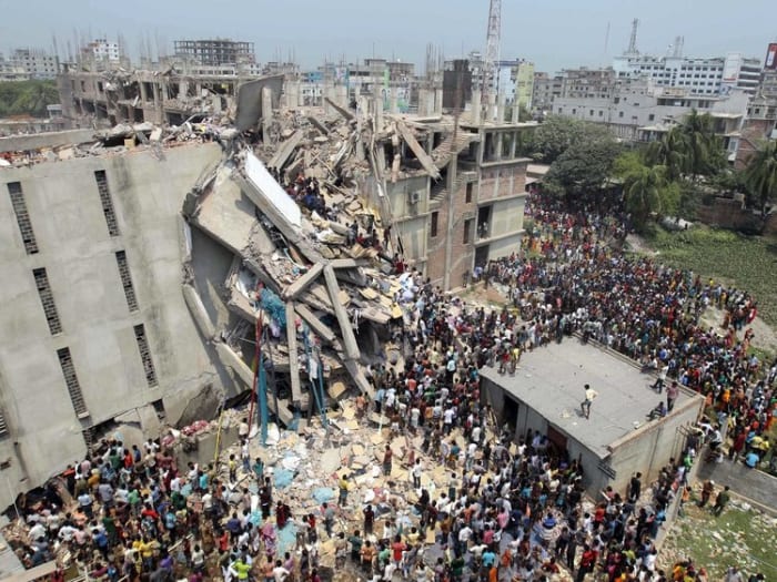 One of the many pictures of the factory collapse in Bangladesh. While this was one of the most devastating factory collapses in the history of fashion, not much has been done to improve workers' rights.
