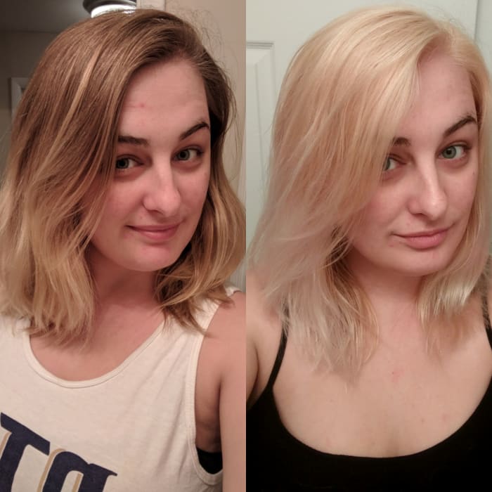 Here's my results using Ion Color Brilliance Bright White Creme Lightener on my natural hair.