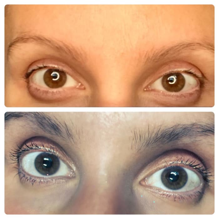 These are my lashes after about a month of using this. I still wear false lashes every evening for my job, but my natural lashes hold up much better using this and definitely look fuller!