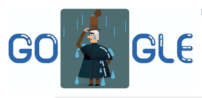 The Google Doodle for 29 December 2016 celebrates Macintosh's 250th birthday. It shows him enjoying a Scottish rain shower whilst testing his invention.