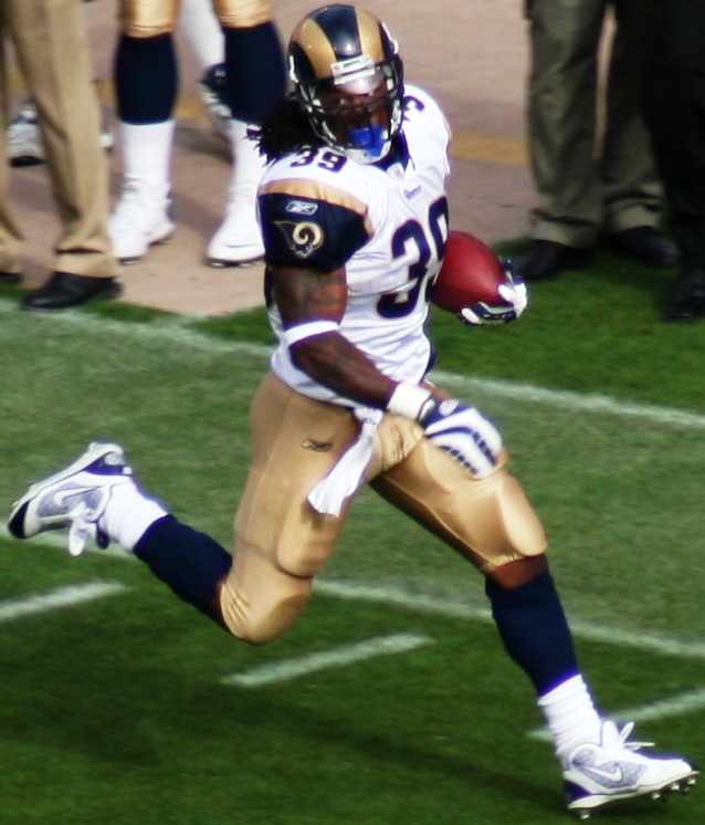 Former St. Louis Rams running back, Steven Jackson, runs the ball against the San Francisco 49ers during the 2007 season.