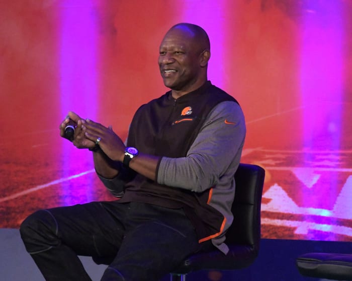 Former Cleveland Browns cornerback, Hanford Dixon, speaks at NFL UK Live at the Landmark Hotel in London in 2017.