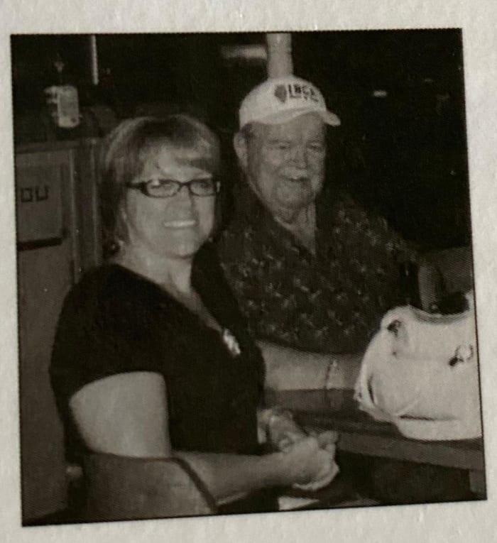 My dad & I on vacation in Lake of the Ozarks about 2011. He is wearing his Illinois Basketball Coaches Hall of Fame hat. He was inducted in the hall in 1993.
