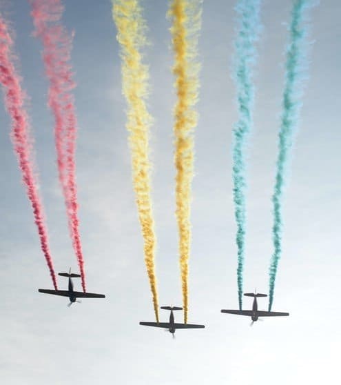 Believers of the chemtrail conspiracy theory believe that water condensation trails left by airplanes are actually chemical agents sprayed by the government for nefarious purposes.