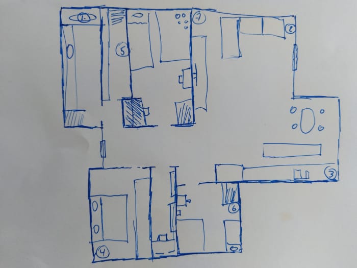 This is one of the simple, hand-drawn maps of our home that I have made for the kids. It worked great and as you see it doesn't need to be fancy.