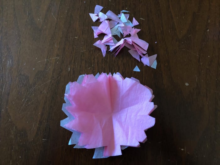 You can either leave the tissue paper circles whole or cut the edges into a jagged pattern. Both methods turn out beautiful!