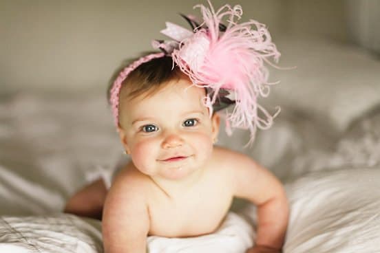 #5 Baby Girl with Pink Headband and Pink Feathers