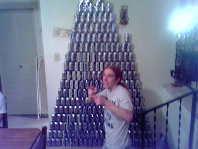 This guy's "beer-a-mid," is a pretty strong indicator that he drinks beer. Collections of drink containers are a tip off to teen partying.