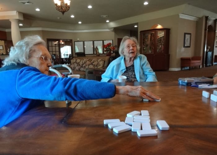 Mind-stimulating games like Dominoes, or card games are valuable ways to share time with residents.