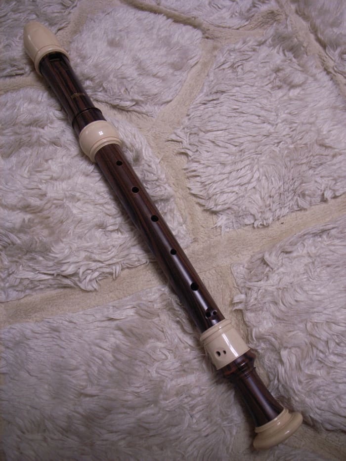 A plastic recorder sadly of the type generally allotted to children when first learning.
