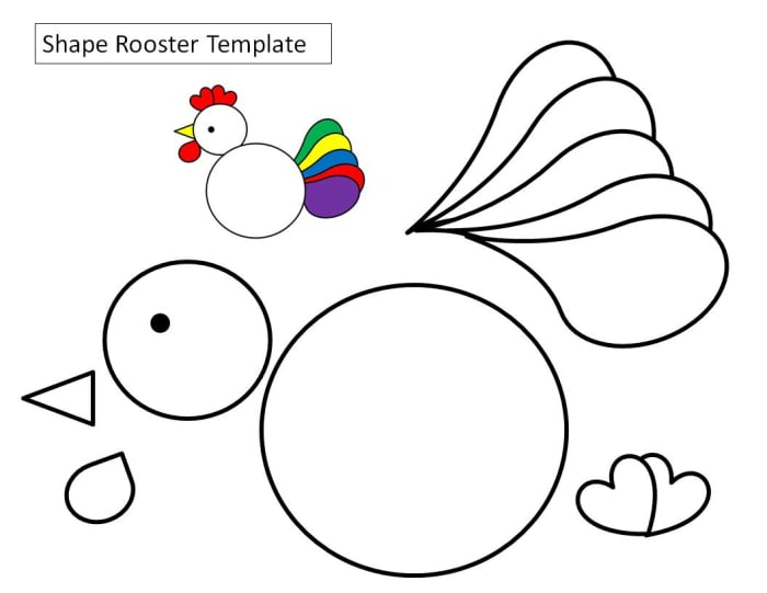 Circle, heart, and teardrop rooster template. I've left the tail piece in one piece so that it is easier to color.