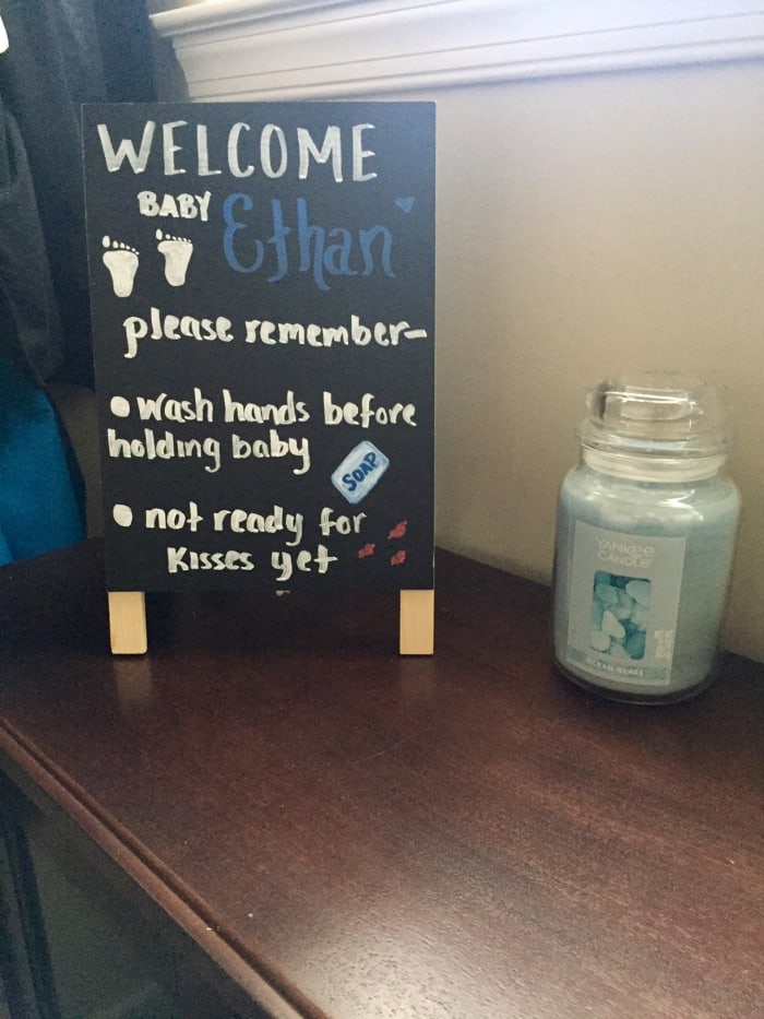 Another way to enforce your rules without having to constantly remind. (I threw together this sign real quick and easily to place at our front door area.) This way it'll be the first thing your guests see when entering your home as a subtle reminder.