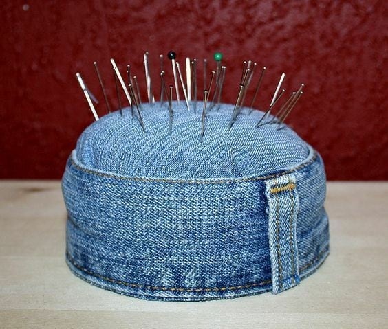 Items for the home: This is a very serviceable pin cushion, made from repurposed jeans. When stuffed with steel wool, it should offer decades of use, and keep pins honed.