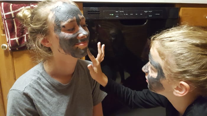 Face mask night with the only girl in the family. She often seeks female attention since she is always surrounded by boys.
