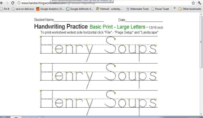 (Screenshot) Use sites like this to create personalized handwriting sheets for your preschooler. (handwritingworksheets.com)